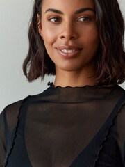 Black Long Sleeve Mesh Top - Image 3 of 6