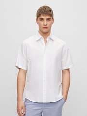 BOSS White Regular Fit Short Sleeve 100% Cotton  Oxford Shirt - Image 1 of 6