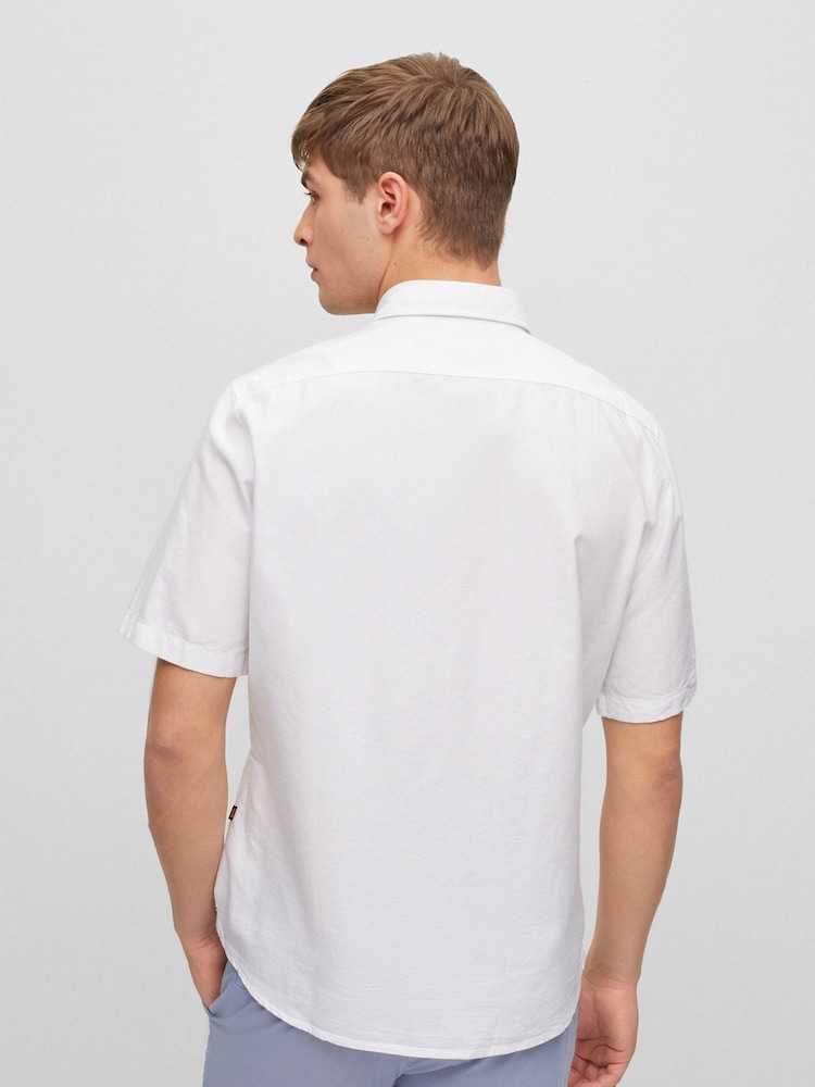 BOSS White Regular Fit Short Sleeve 100% Cotton  Oxford Shirt - Image 2 of 6