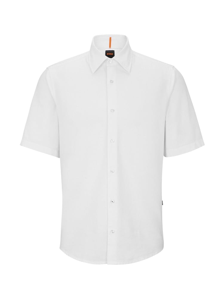 BOSS White Regular Fit Short Sleeve 100% Cotton  Oxford Shirt - Image 6 of 6