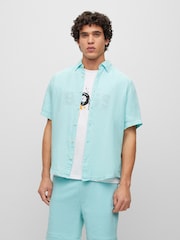 BOSS Blue Short Sleeve Linen Shirt - Image 1 of 6