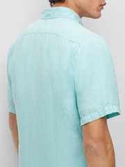 BOSS Blue Short Sleeve Linen Shirt - Image 5 of 6