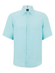 BOSS Blue Short Sleeve Linen Shirt - Image 6 of 6