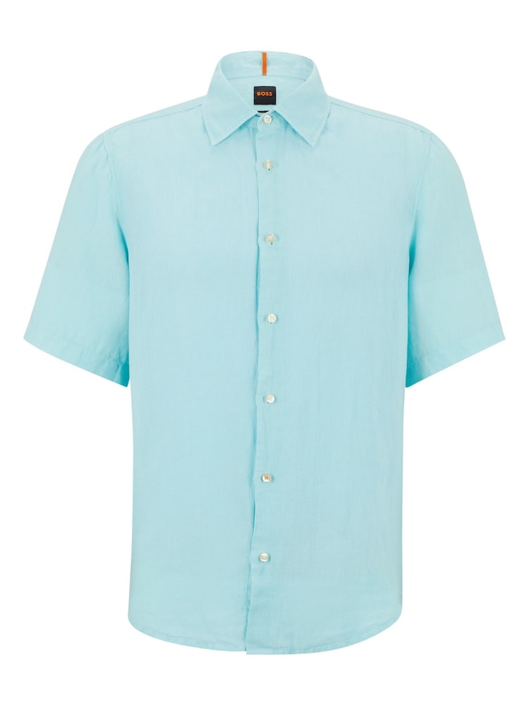 BOSS Blue Short Sleeve Linen Shirt - Image 6 of 6