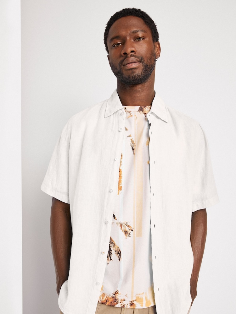 BOSS White Short Sleeve Linen Shirt - Image 1 of 7