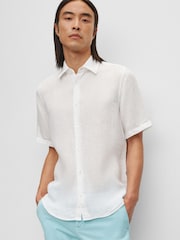 BOSS White Short Sleeve Linen Shirt - Image 2 of 7