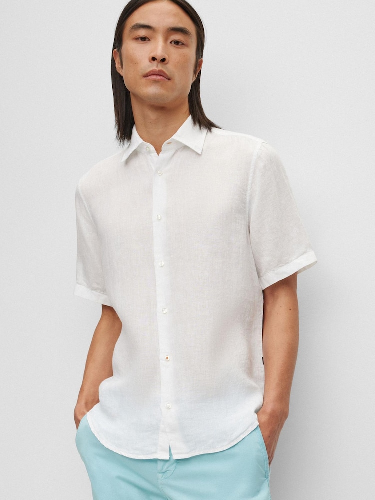 BOSS White Short Sleeve Linen Shirt - Image 2 of 7