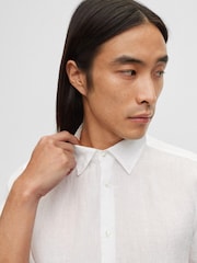 BOSS White Short Sleeve Linen Shirt - Image 5 of 7