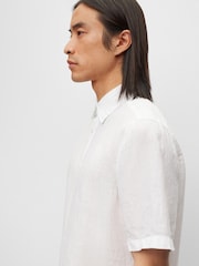 BOSS White Short Sleeve Linen Shirt - Image 6 of 7