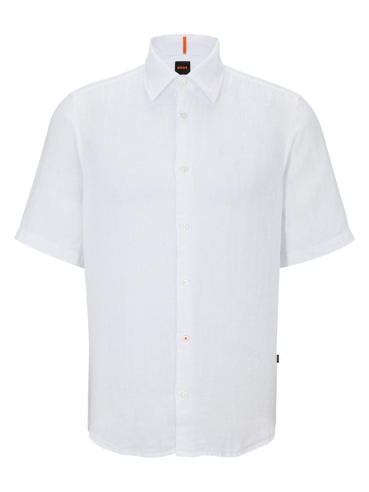 BOSS White Short Sleeve Linen Shirt - Image 7 of 7
