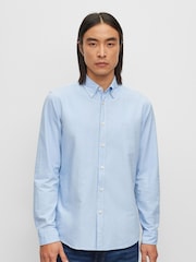 BOSS Blue Regular Fit Buttondown Oxford Long Sleeve 100% Cotton Shirt - Image 1 of 6