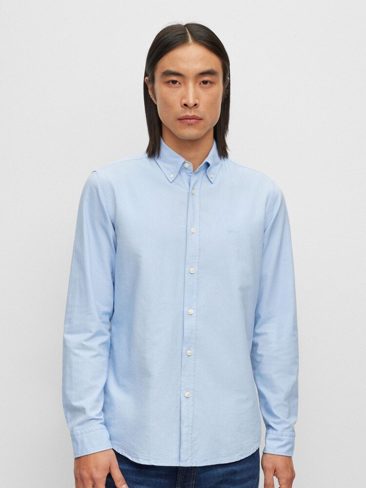 BOSS Blue Regular Fit Buttondown Oxford Long Sleeve 100% Cotton Shirt - Image 1 of 6