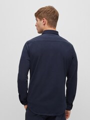 BOSS Dark Blue Garment Dyed Slim Fit Jersey Cotton Long Sleeve Shirt - Image 2 of 7