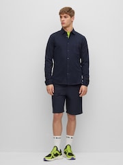 BOSS Dark Blue Garment Dyed Slim Fit Jersey Cotton Long Sleeve Shirt - Image 3 of 7