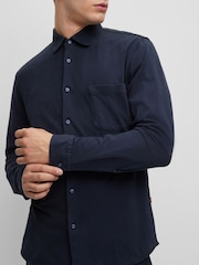 BOSS Dark Blue Garment Dyed Slim Fit Jersey Cotton Long Sleeve Shirt - Image 4 of 7