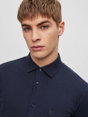 BOSS Dark Blue Garment Dyed Slim Fit Jersey Cotton Long Sleeve Shirt - Image 5 of 7