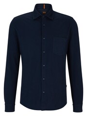 BOSS Dark Blue Garment Dyed Slim Fit Jersey Cotton Long Sleeve Shirt - Image 7 of 7