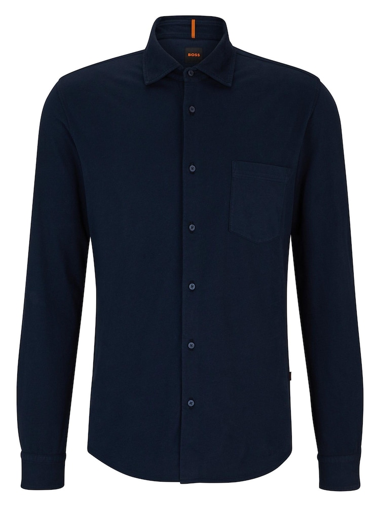 BOSS Dark Blue Garment Dyed Slim Fit Jersey Cotton Long Sleeve Shirt - Image 7 of 7