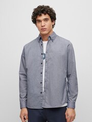 BOSS Blue Chrome Regular Fit Buttondown Oxford Long Sleeve 100% Cotton Shirt - Image 1 of 6