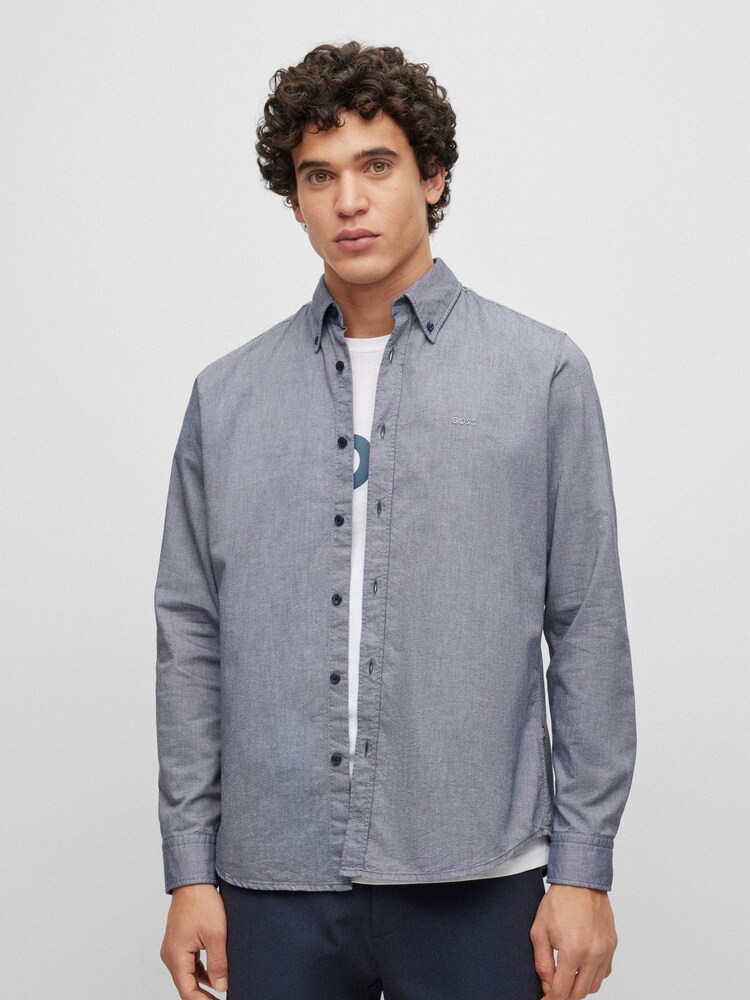 BOSS Blue Chrome Regular Fit Buttondown Oxford Long Sleeve 100% Cotton Shirt - Image 1 of 6