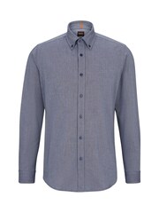 BOSS Blue Chrome Regular Fit Buttondown Oxford Long Sleeve 100% Cotton Shirt - Image 6 of 6
