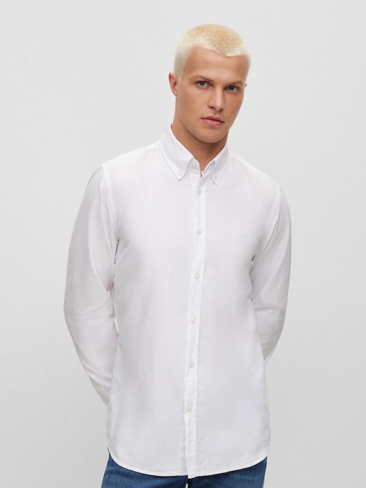 BOSS White Regular Fit Buttondown Oxford Long Sleeve 100% Cotton Shirt - Image 1 of 6