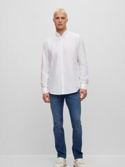 BOSS White Regular Fit Buttondown Oxford Long Sleeve 100% Cotton Shirt - Image 3 of 6