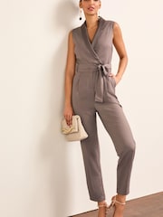 Mink Brown Sleeveless Wrap Jumpsuit - Image 1 of 6