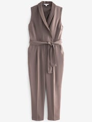 Mink Brown Sleeveless Wrap Jumpsuit - Image 5 of 6