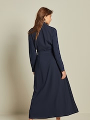 Navy Blue Tailored Crepe Long Sleeve Wrap Dress - Image 2 of 5