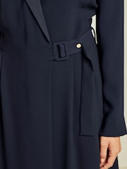 Navy Blue Tailored Crepe Long Sleeve Wrap Dress - Image 3 of 5