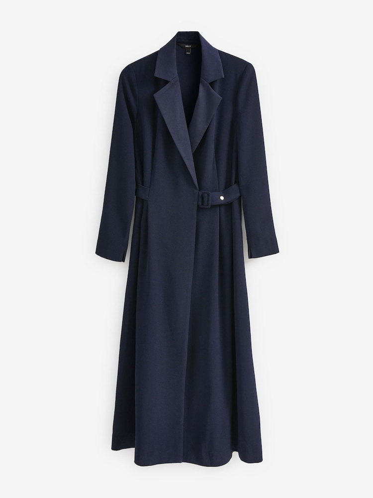 Navy Blue Tailored Crepe Long Sleeve Wrap Dress - Image 5 of 5