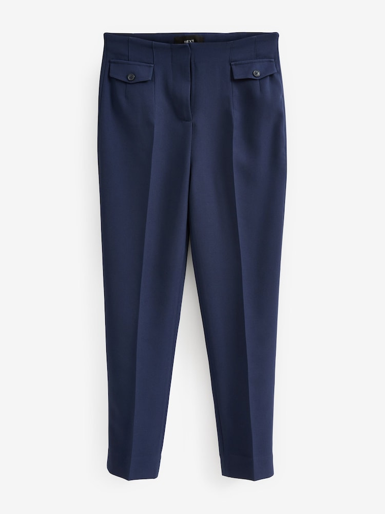 Navy Tailored Button Detail Taper Trousers - Image 2 of 6