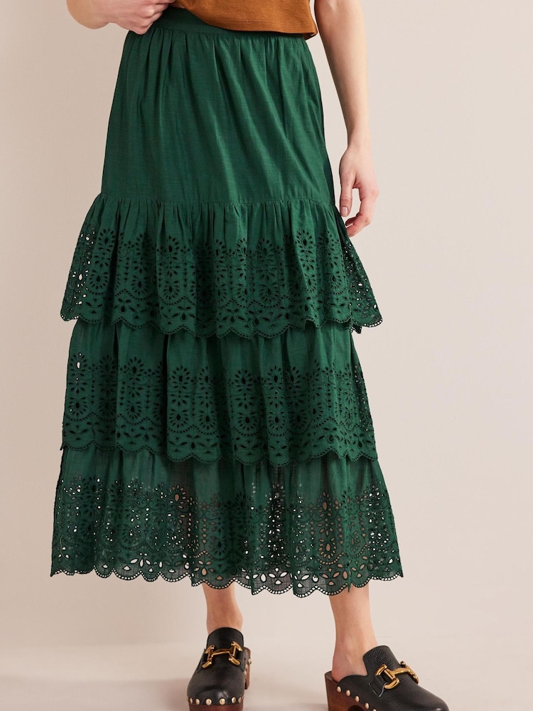 Boden Green Broderie Cotton Maxi Skirt - Image 1 of 6 Boden Green Broderie Cotton Maxi Skirt - Image 1 of 6