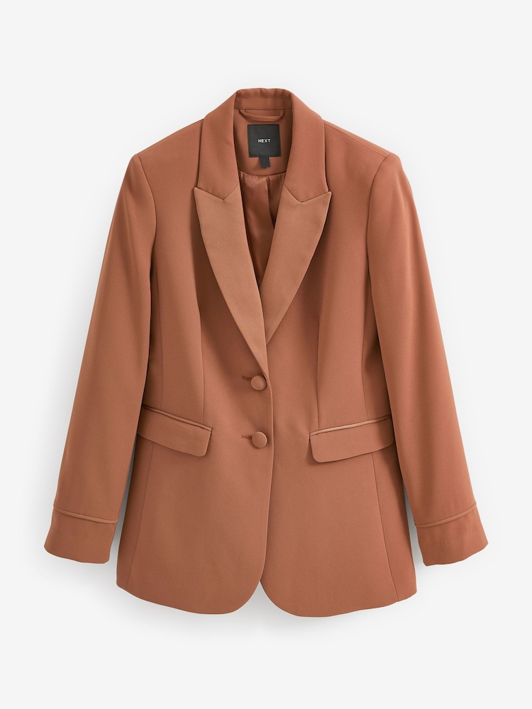 Copper Brown Tailored Crepe Single Breasted Blazer - Image 1 of 6