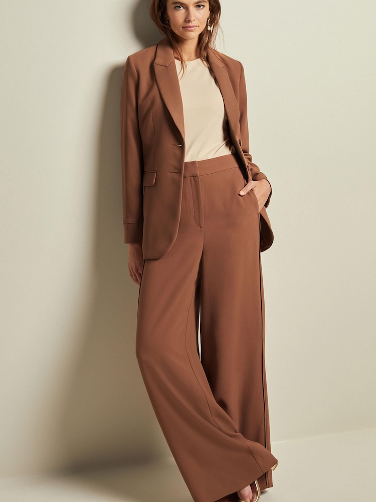 Copper Brown Tailored Crepe Super Wide Trousers - Image 1 of 4