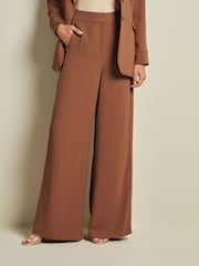 Copper Brown Tailored Crepe Super Wide Trousers - Image 3 of 4