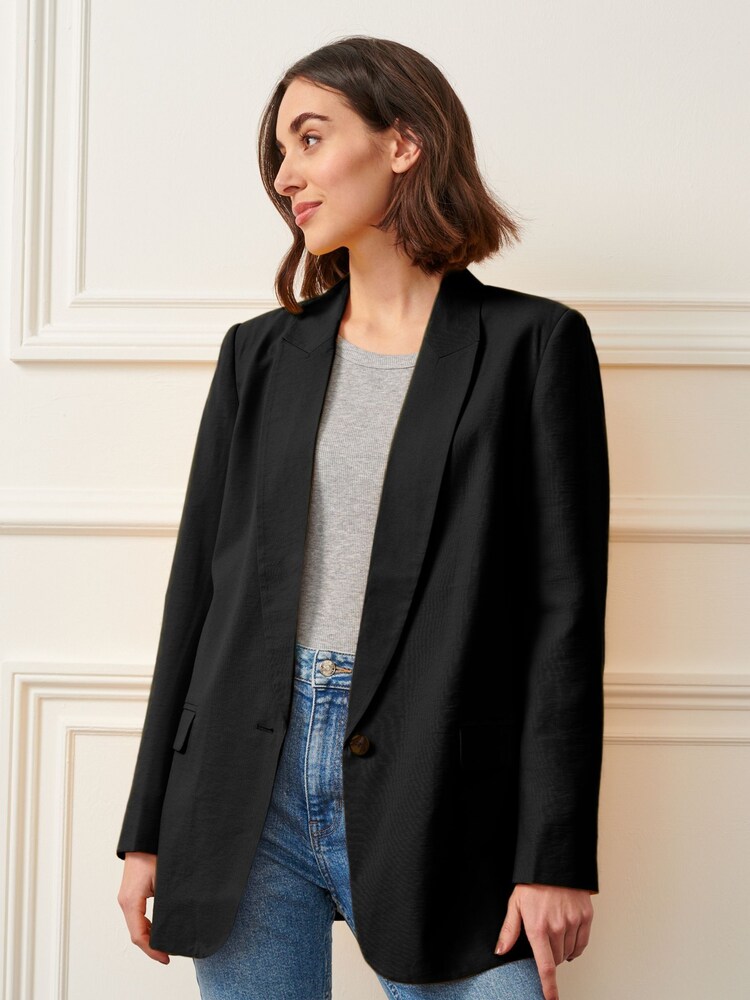 Black Relaxed Fit Single Breasted Blazer - Image 2 of 5 Black Relaxed Fit Single Breasted Blazer - Image 2 of 5