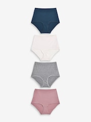 Plum Purple/Grey/Navy Blue/Cream Full Brief Cotton Rich Knickers 4 Pack - Image 1 of 7