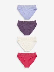 Pink/Purple/Cream High Leg Cotton and Lace Knickers 4 Pack - Image 1 of 9