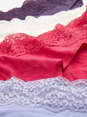 Pink/Purple/Cream High Leg Cotton and Lace Knickers 4 Pack - Image 9 of 9