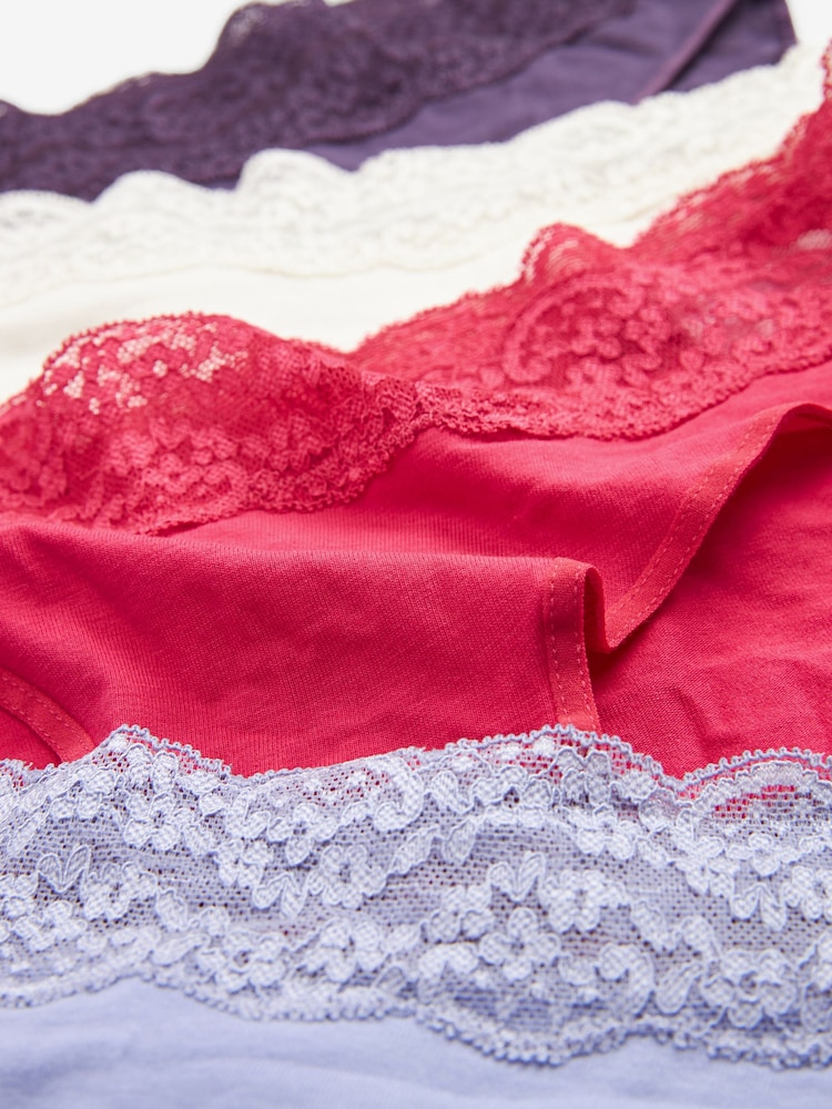 Pink/Purple/Cream High Leg Cotton and Lace Knickers 4 Pack - Image 9 of 9