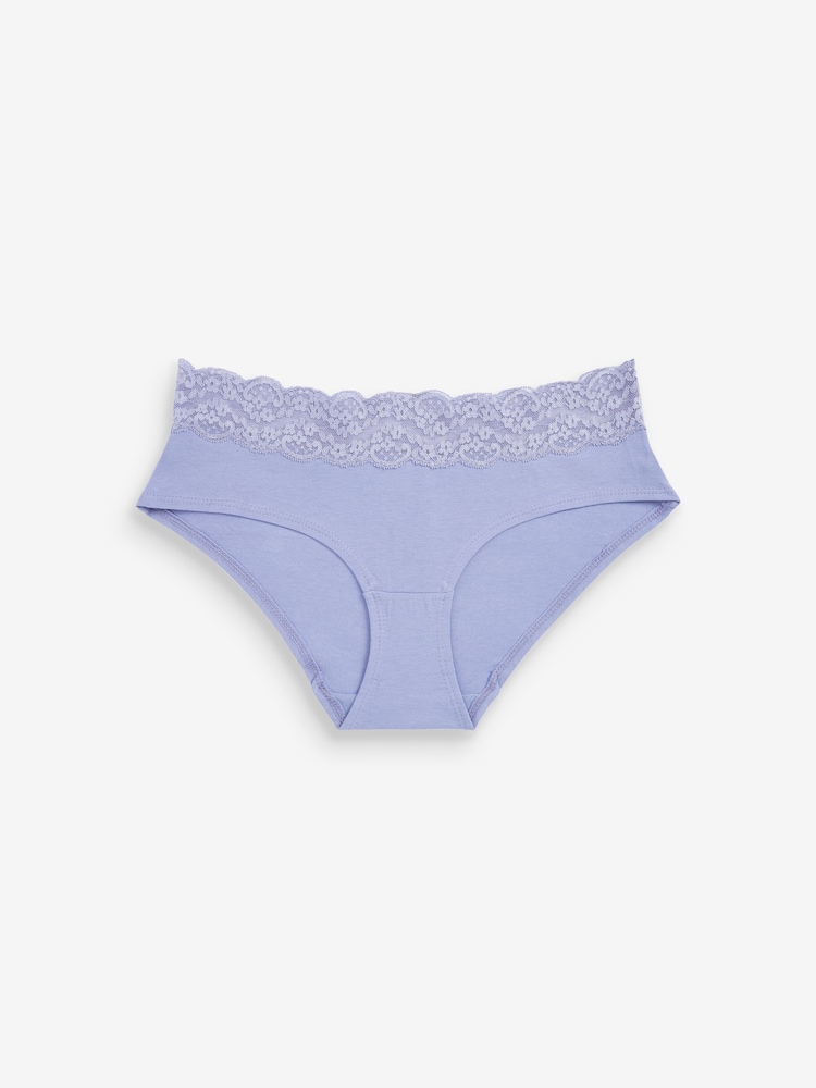 Pink/Purple/Cream Short Cotton and Lace Knickers 4 Pack - Image 2 of 9