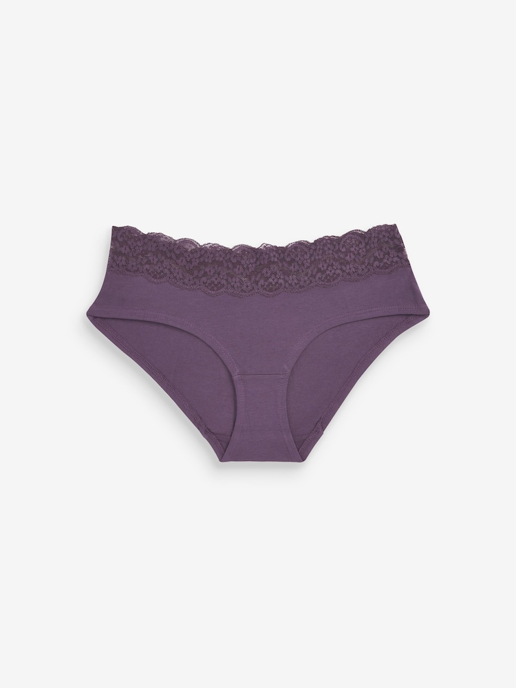 Pink/Purple/Cream Short Cotton and Lace Knickers 4 Pack - Image 4 of 9