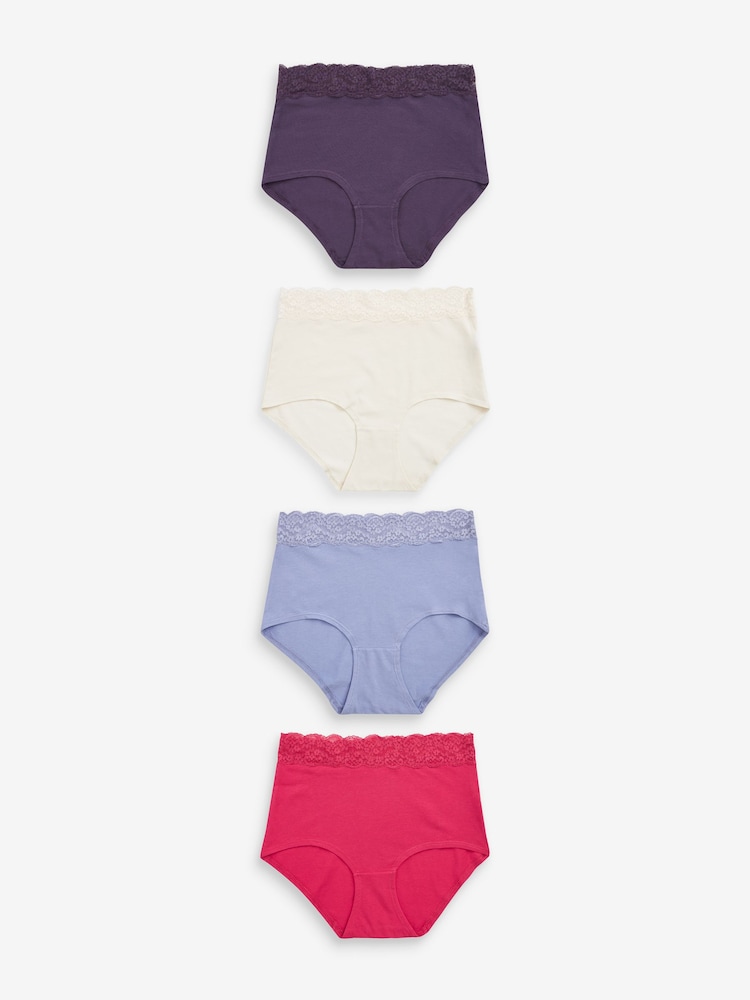 Pink/Purple/Cream Full Brief Cotton and Lace Knickers 4 Pack - Image 1 of 9