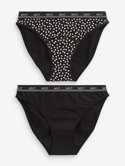 Black Spot Print High Leg Medium Flow Period Knickers 2 Pack - Image 1 of 7