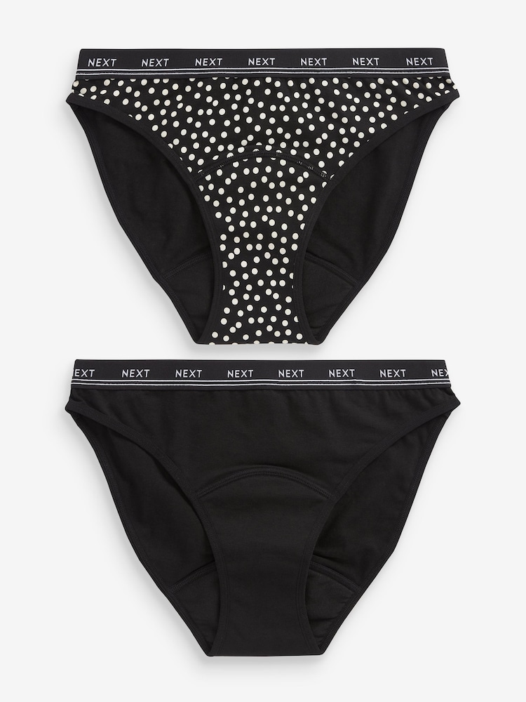 Black Spot Print High Leg Medium Flow Period Knickers 2 Pack - Image 1 of 7