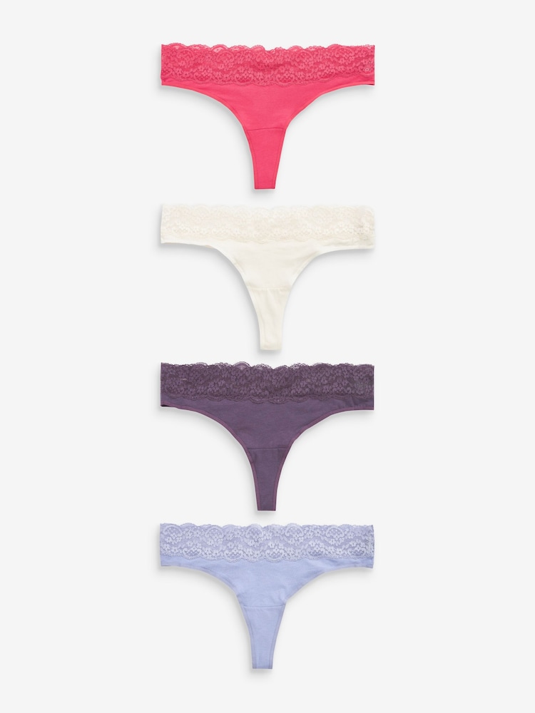Rosa/morado/crema - Pack de 4 braguitas de algodón y encaje - Imagen 1 de 9