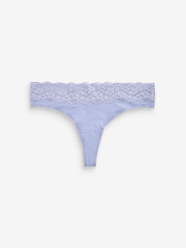 Pink/Purple/Cream Thong Cotton and Lace Knickers 4 Pack - Image 5 of 9