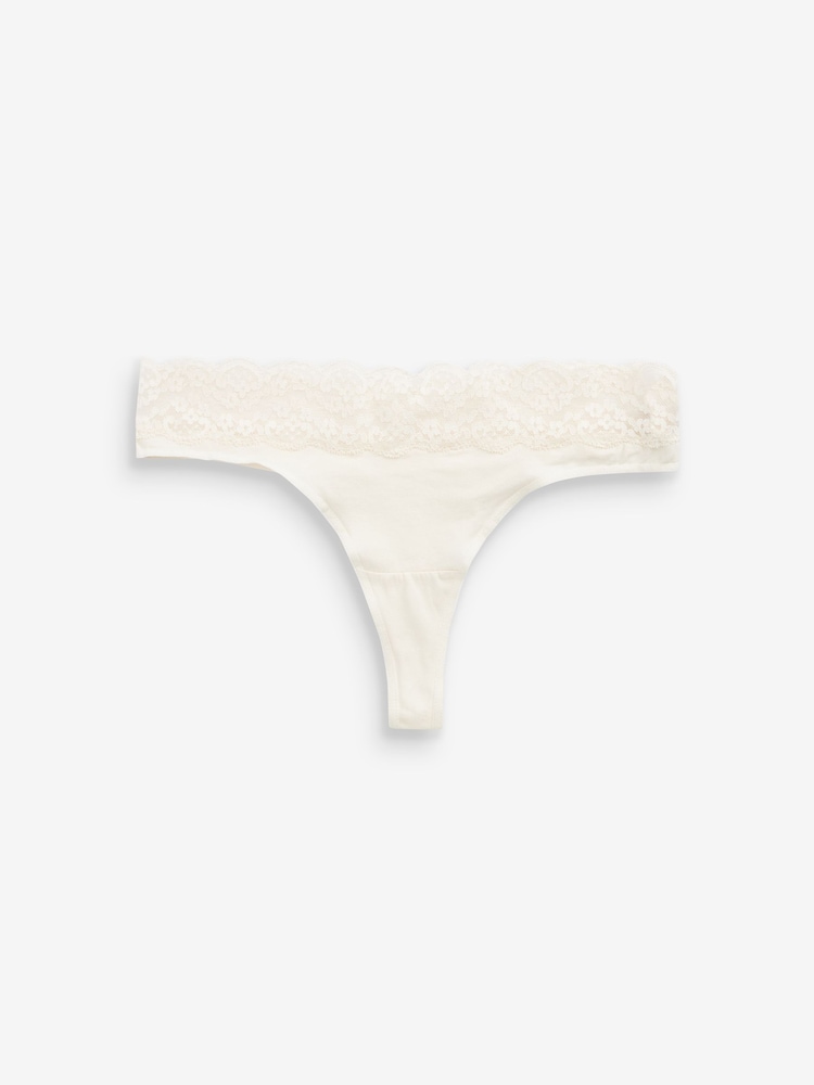 Pink/Purple/Cream Thong Cotton and Lace Knickers 4 Pack - Image 6 of 9